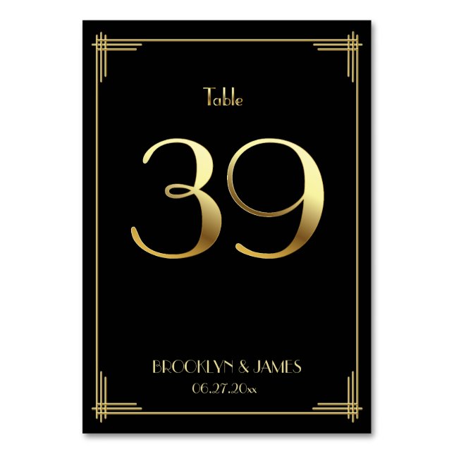 Great Gatsby Art Deco Table Number 39 Gold Black (Front)
