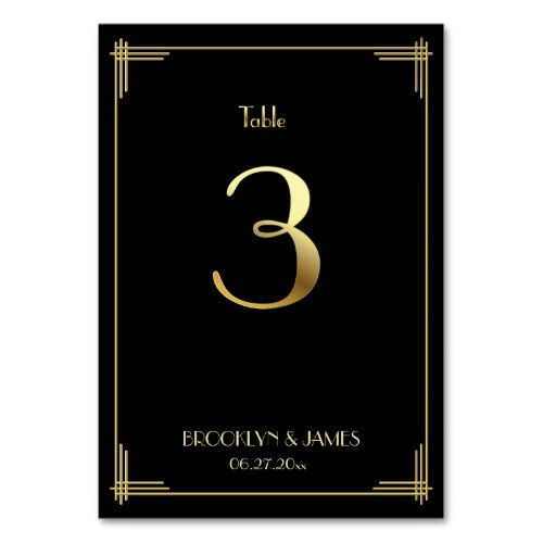 Great Gatsby Art Deco Table Number 3 Gold Black