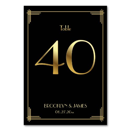 Great Gatsby Art Deco Table Number 40 Gold Black