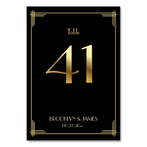 Great Gatsby Art Deco Table Number 41 Gold Black