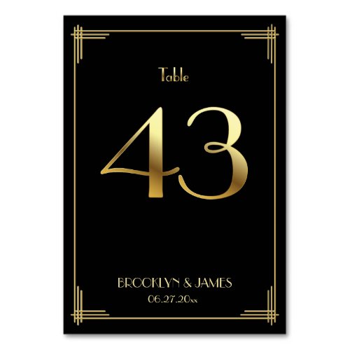 Great Gatsby Art Deco Table Number 43 Gold Black