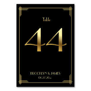 Great Gatsby Art Deco Table Number 44 Gold Black