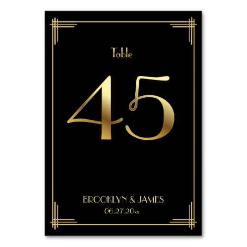 Great Gatsby Art Deco Table Number 45 Gold Black