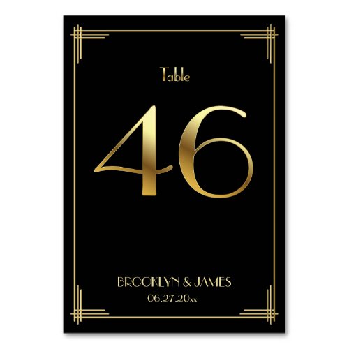 Great Gatsby Art Deco Table Number 46 Gold Black