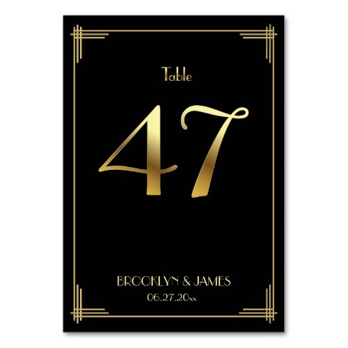 Great Gatsby Art Deco Table Number 47 Gold Black