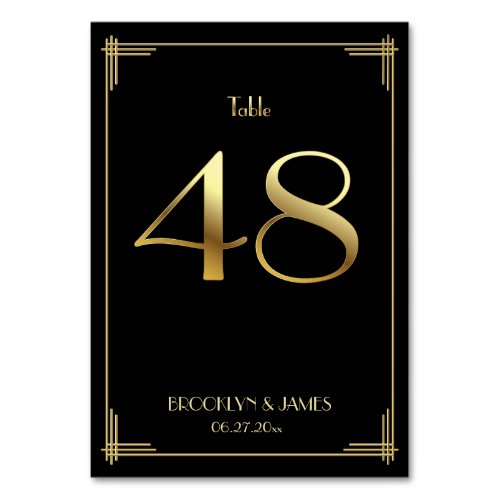 Great Gatsby Art Deco Table Number 48 Gold Black