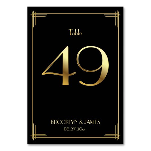 Great Gatsby Art Deco Table Number 49 Gold Black