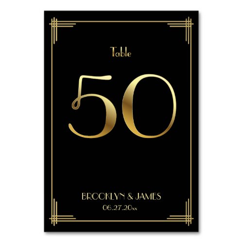 Great Gatsby Art Deco Table Number 50 Gold Black