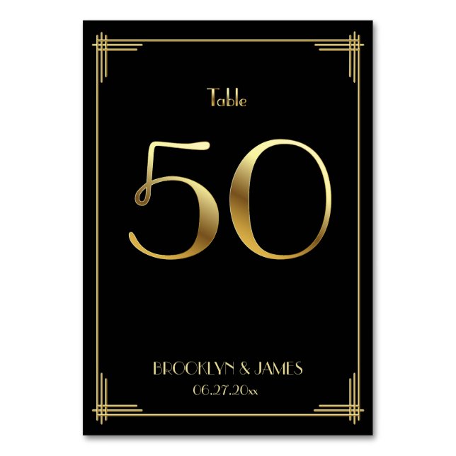 Great Gatsby Art Deco Table Number 50 Gold Black (Front)