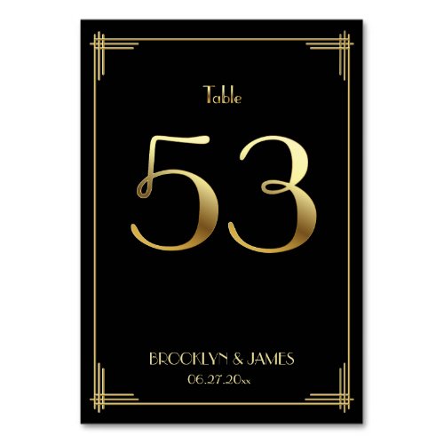 Great Gatsby Art Deco Table Number 53 Gold Black