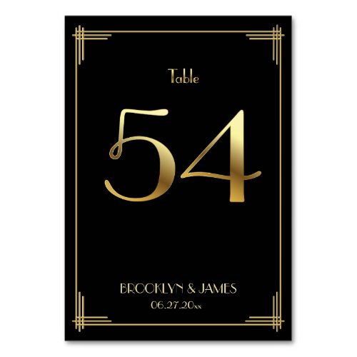 Great Gatsby Art Deco Table Number 54 Gold Black