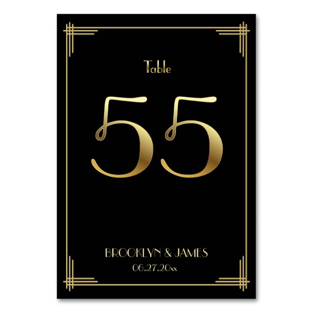 Great Gatsby Art Deco Table Number 55 Gold Black (Front)