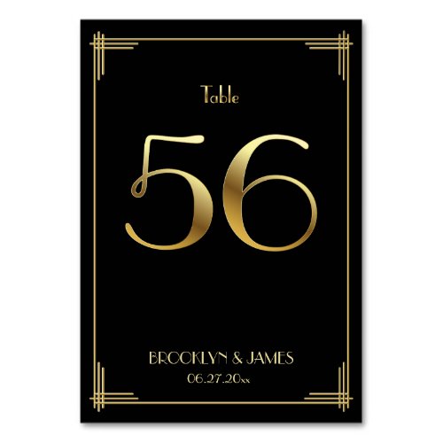 Great Gatsby Art Deco Table Number 56 Gold Black