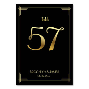 Great Gatsby Art Deco Table Number 57 Gold Black