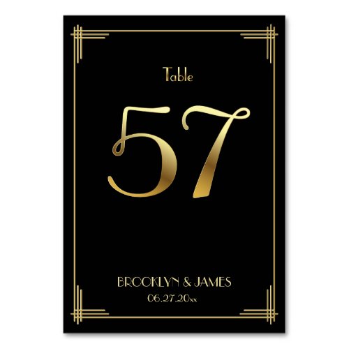 Great Gatsby Art Deco Table Number 57 Gold Black