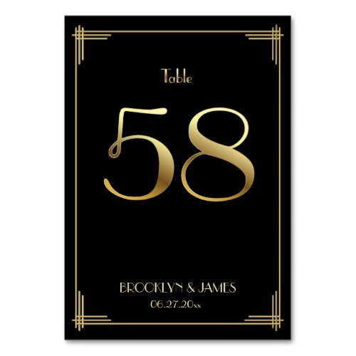 Great Gatsby Art Deco Table Number 58 Gold Black