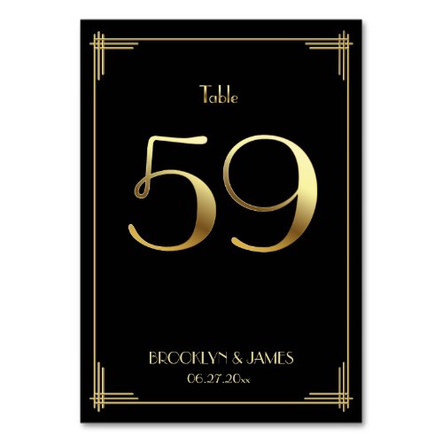 Great Gatsby Art Deco Table Number 59 Gold Black