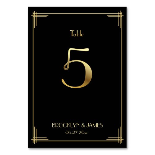 Great Gatsby Art Deco Table Number 5 Gold Black