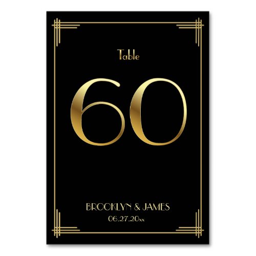 Great Gatsby Art Deco Table Number 60 Gold Black