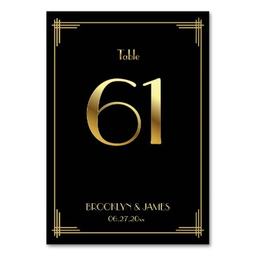 Great Gatsby Art Deco Table Number 61 Gold Black