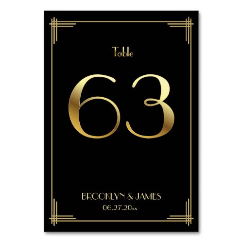 Great Gatsby Art Deco Table Number 63 Gold Black