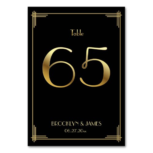 Great Gatsby Art Deco Table Number 65 Gold Black