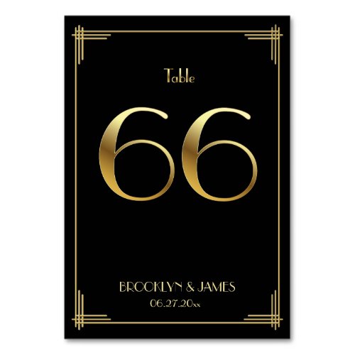 Great Gatsby Art Deco Table Number 66 Gold Black