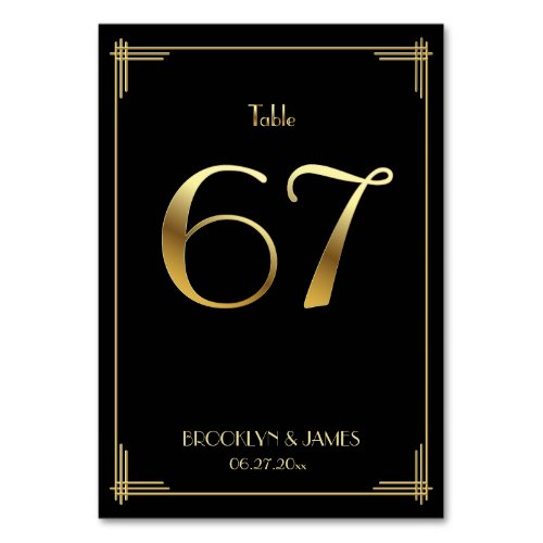 Great Gatsby Art Deco Table Number 67 Gold Black