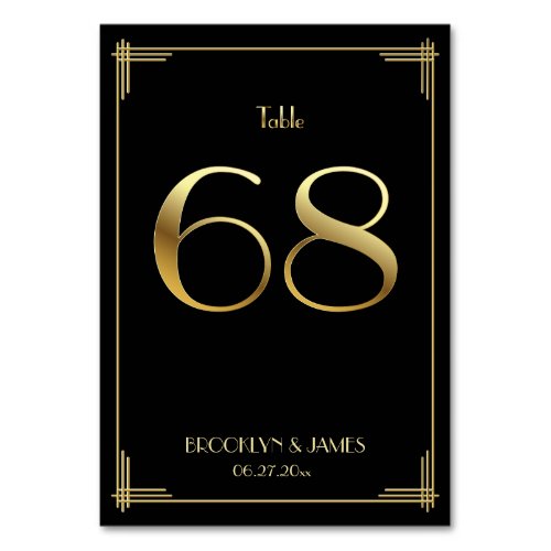 Great Gatsby Art Deco Table Number 68 Gold Black