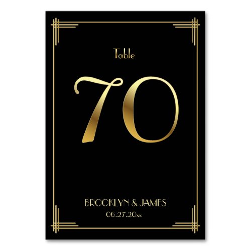 Great Gatsby Art Deco Table Number 70 Gold Black