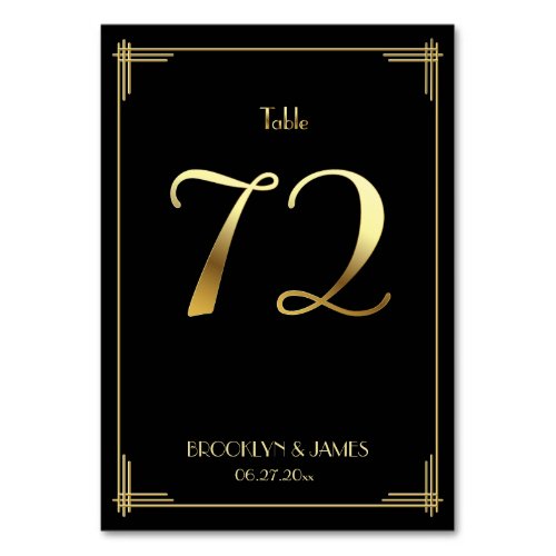 Great Gatsby Art Deco Table Number 72 Gold Black