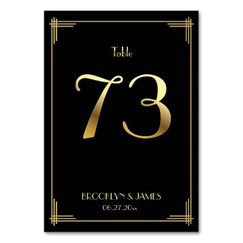Great Gatsby Art Deco Table Number 73 Gold Black