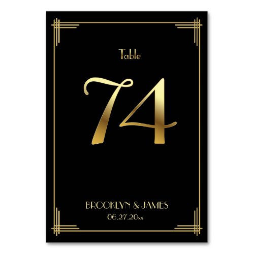 Great Gatsby Art Deco Table Number 74 Gold Black