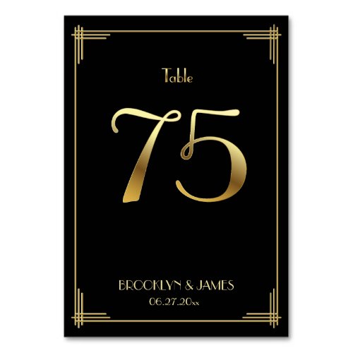 Great Gatsby Art Deco Table Number 75 Gold Black