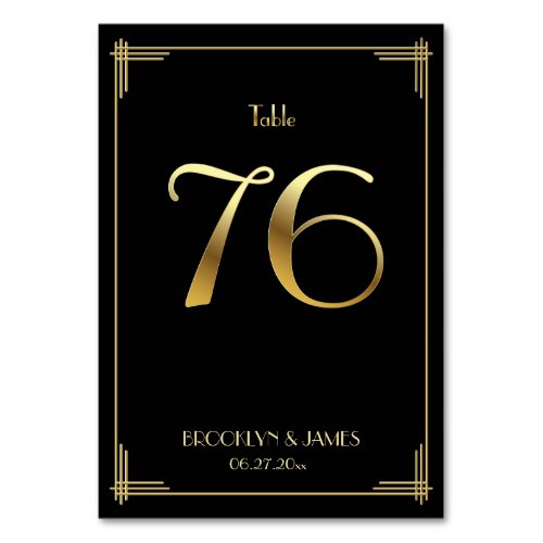 Great Gatsby Art Deco Table Number 76 Gold Black