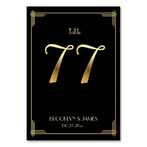 Great Gatsby Art Deco Table Number 77 Gold Black