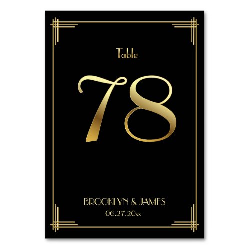 Great Gatsby Art Deco Table Number 78 Gold Black