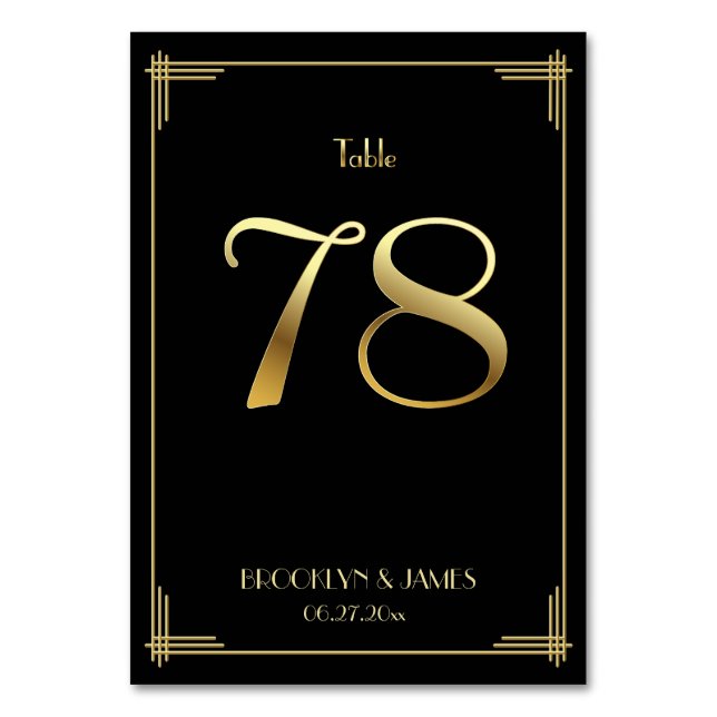 Great Gatsby Art Deco Table Number 78 Gold Black (Front)