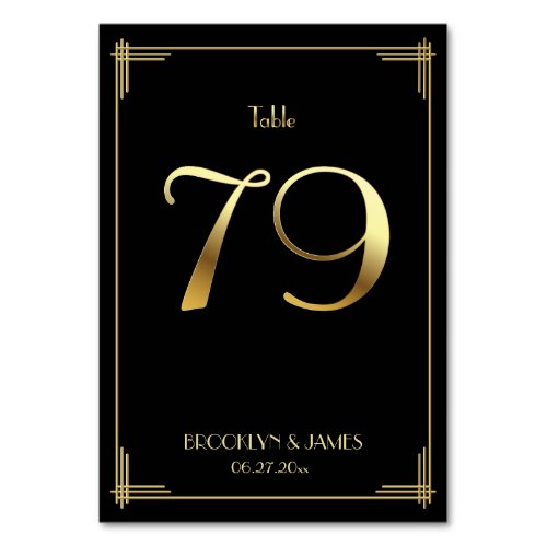 Great Gatsby Art Deco Table Number 79 Gold Black