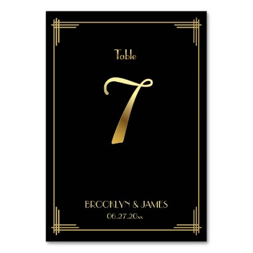 Great Gatsby Art Deco Table Number 7 Gold Black