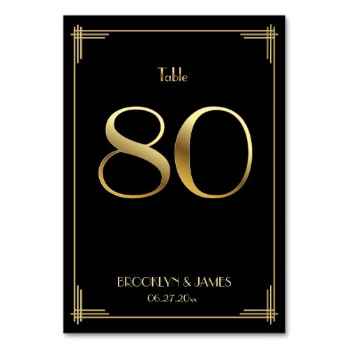 Great Gatsby Art Deco Table Number 80 Gold Black