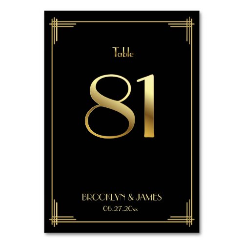 Great Gatsby Art Deco Table Number 81 Gold Black