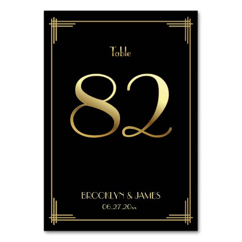 Great Gatsby Art Deco Table Number 82 Gold Black