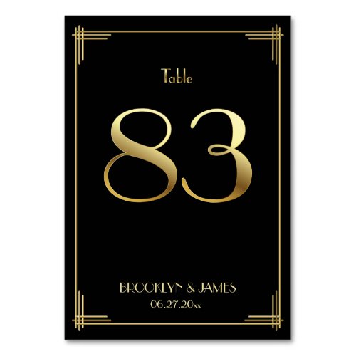 Great Gatsby Art Deco Table Number 83 Gold Black