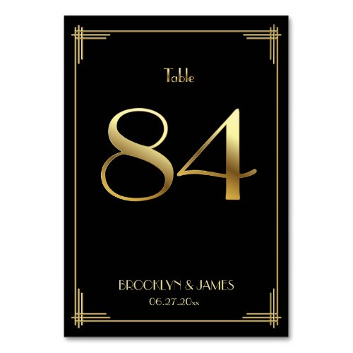 Great Gatsby Art Deco Table Number 84 Gold Black