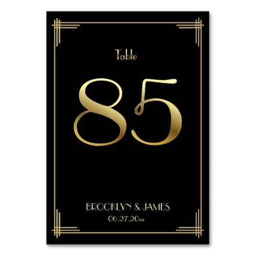 Great Gatsby Art Deco Table Number 85 Gold Black