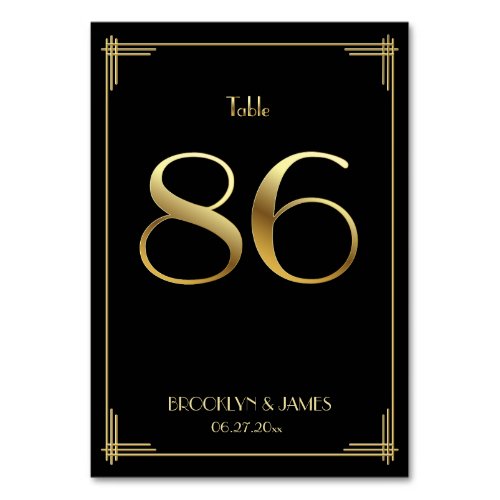 Great Gatsby Art Deco Table Number 86 Gold Black