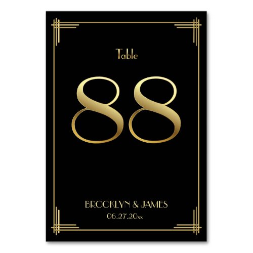 Great Gatsby Art Deco Table Number 88 Gold Black