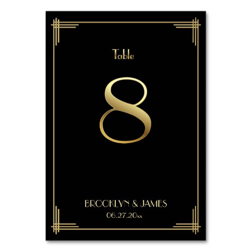 Great Gatsby Art Deco Table Number 8 Gold Black