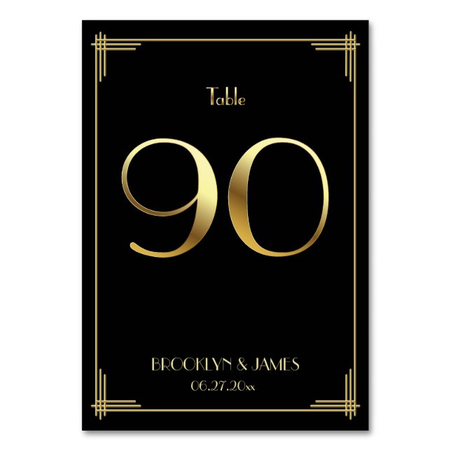 Great Gatsby Art Deco Table Number 90 Gold Black (Front)
